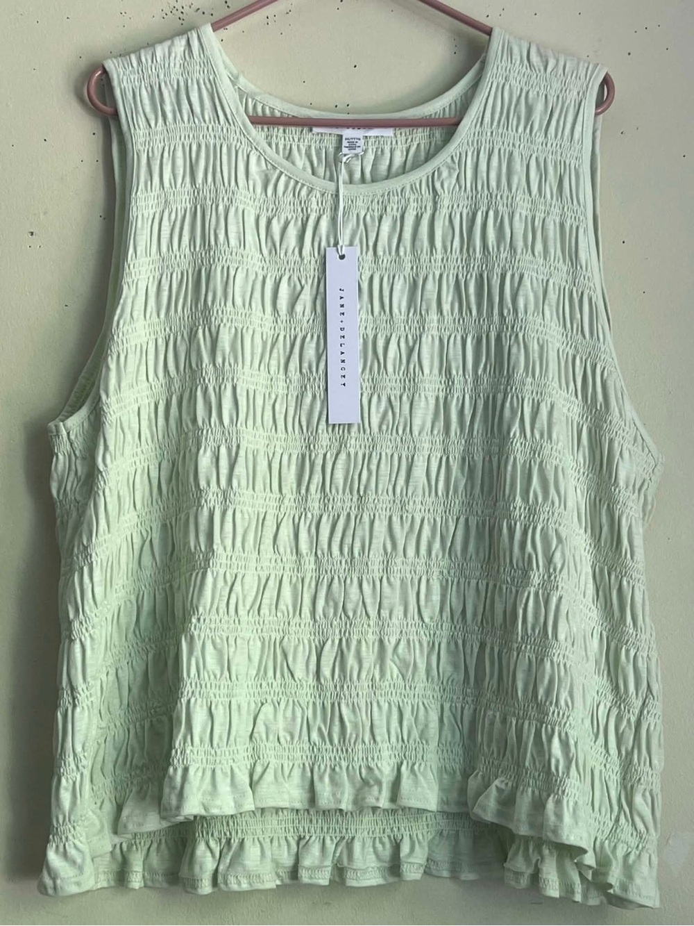 Jane and Delancey Mint Smocked Ruffle-Hem Tank